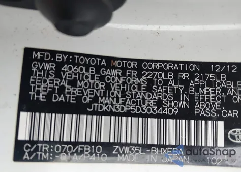 2013 Toyota Prius Plug-In from USA, damaged, VIN JTDKN3DP5D3034409